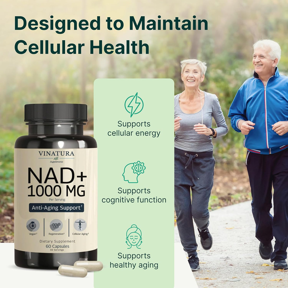 VINATURA NAD Supplement 1000mg - Pure NAD+ for Cellular Health - görsel 3