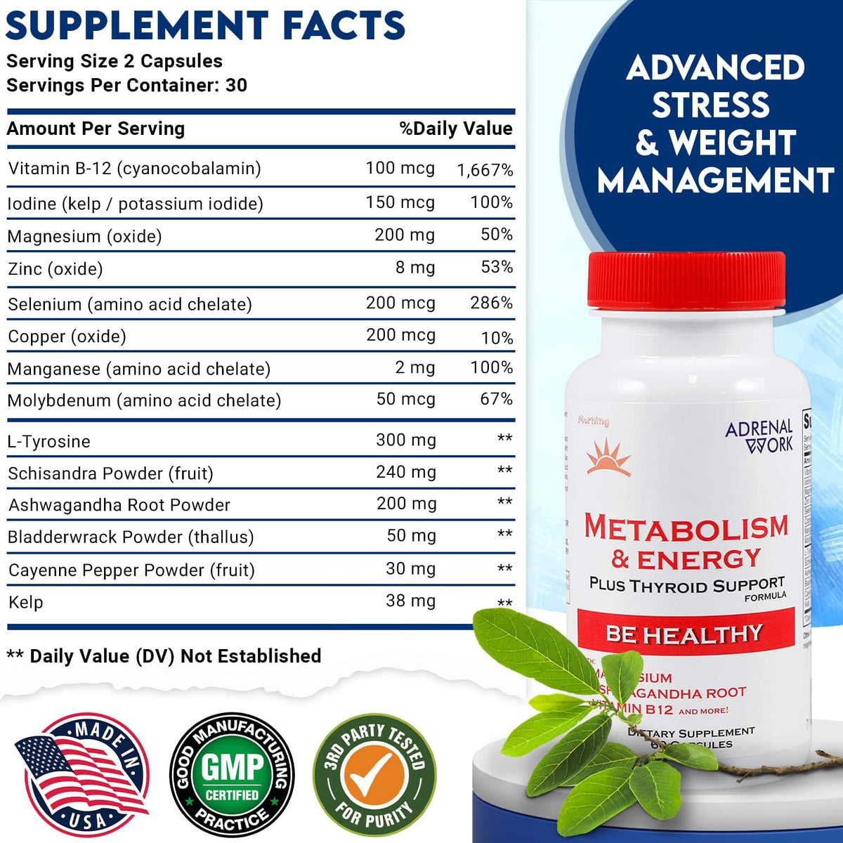 Adrenal Support Supplement - Organic Ashwagandha Capsules for Stress Relief, Calm Energy and Focus - Adaptogen Blend with Rhodiola and Holy Basil - Men and Women - 60 Capsules - görsel 4