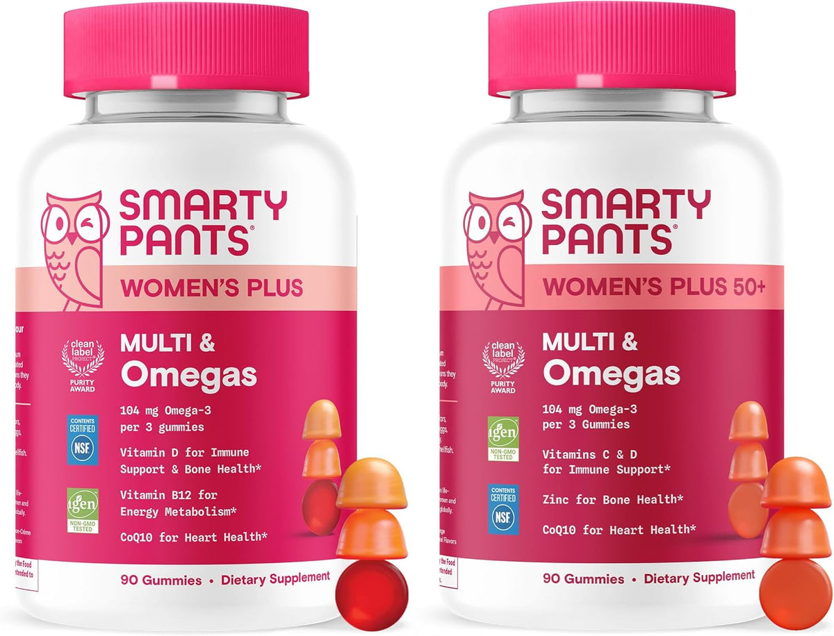 SmartyPants Women's Multivitamin Gummies, Omega-3 DHA/EPA, Methylfolate, CoQ10, Vitamin D3, C, B12, B6, A, K, Zinc, Three Fruit Flavours, 90 Count (30 Day Supply) - görsel 10