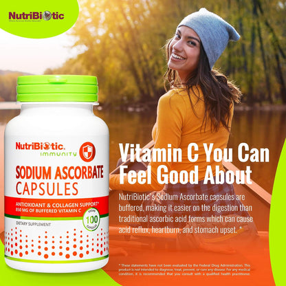 NutriBiotic Sodium Ascorbate Buffered Vitamin C Capsules, 100 Capsules