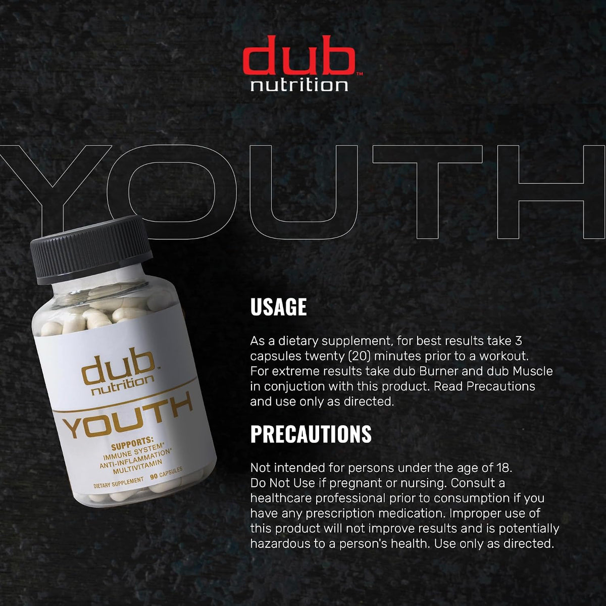 Dub Nutrition Youth - Formula with Acai, Resveratrol, Curcumin, Vitamins A, C, D, E, B12, and CoQ10 - Supports Immunity and Mobility - 90 Capsules - görsel 7