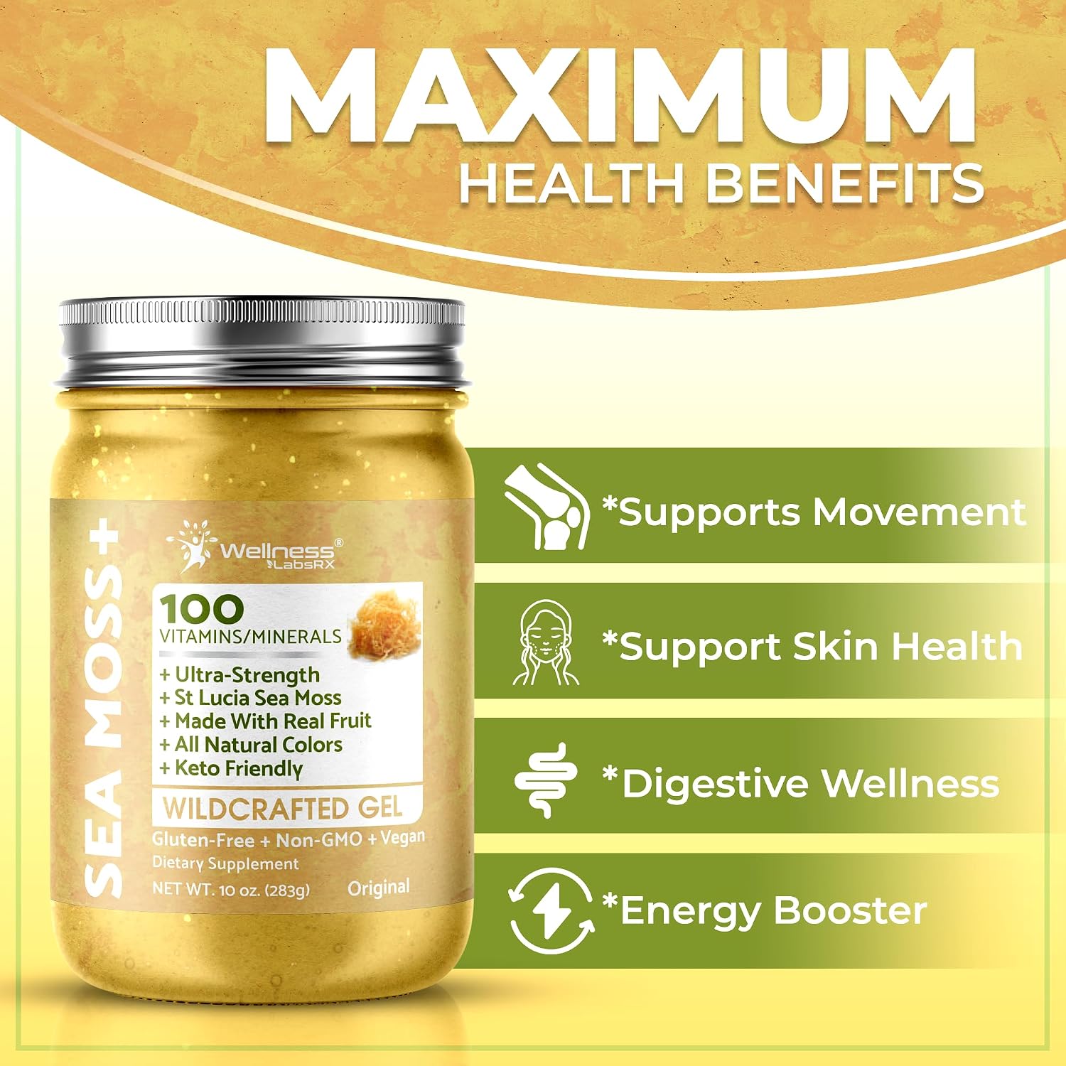 Wellness Labs RX Irish Sea Moss Gel Raw - Wildcrafted Superfood Seamoss Gel - Original Flavour, Vitamin and Mineral-Rich from Pristine Caribbean Waters, Wellness and Digestive Health Support - 10 oz. - görsel 5
