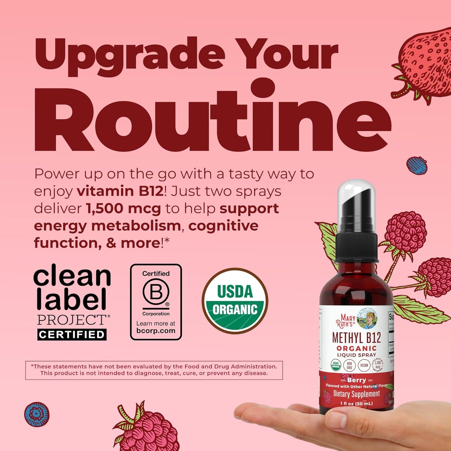 MaryRuth's Organic Methyl B12 Spray | 1,500 µg B12 Per Serving | Methylcobalamin | Energy Metabolism Support | Normal Nervous System Function | Vegan | Gluten-free | Sugar Free | 30 ml - görsel 2