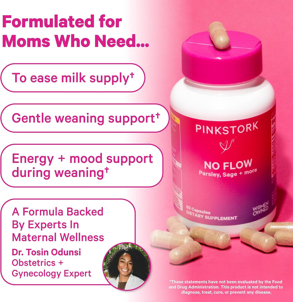 Pink Stork No Flow – Dry Up Breast Milk Supply Capsules, 60 Count - görsel 3