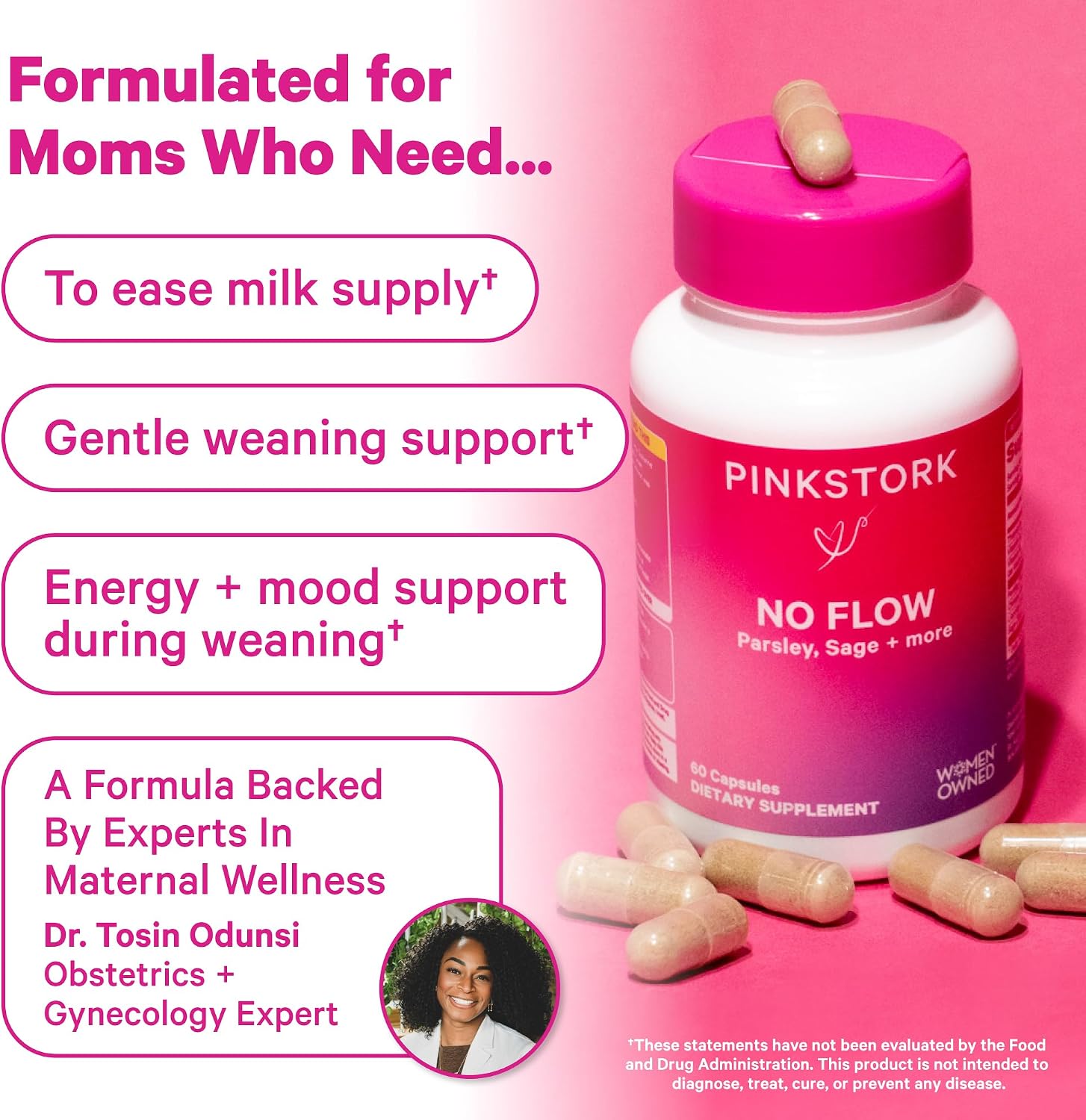 Pink Stork No Flow – Dry Up Breast Milk Supply Capsules, 60 Count - görsel 3