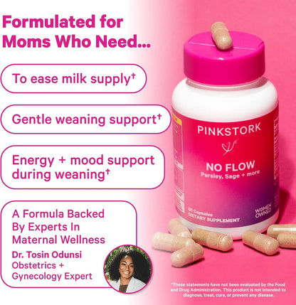 Pink Stork No Flow – Dry Up Breast Milk Supply Capsules, 60 Count