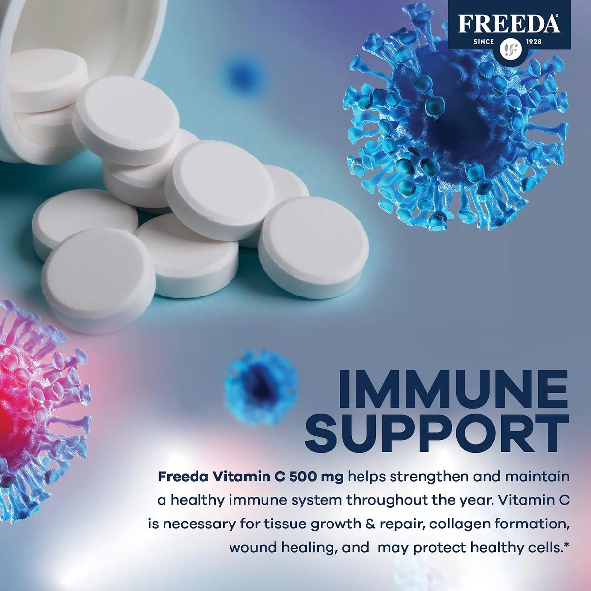 FREEDA Vegan Vitamin C 500mg - Kosher & Antioxidant Supplement - 250 Tablets - görsel 5