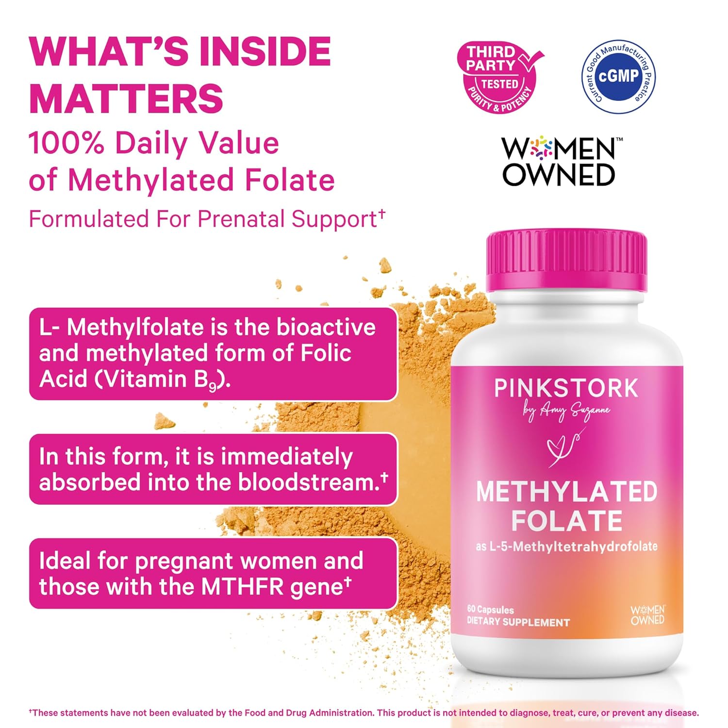 Pink Stork Folate: Methylated Folate Supplement – MTHFR Support, 60 Capsules - görsel 3