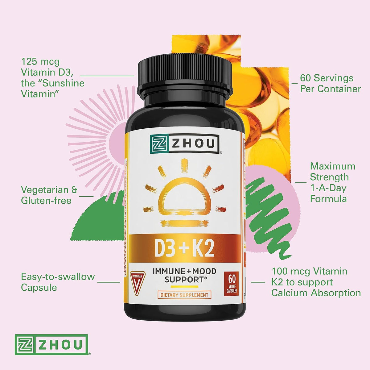 Vitamin D3 + K2 Supplement - 5000 IU D3 & 90 mcg MK-7 - 60 Vegetarian Capsules - görsel 4