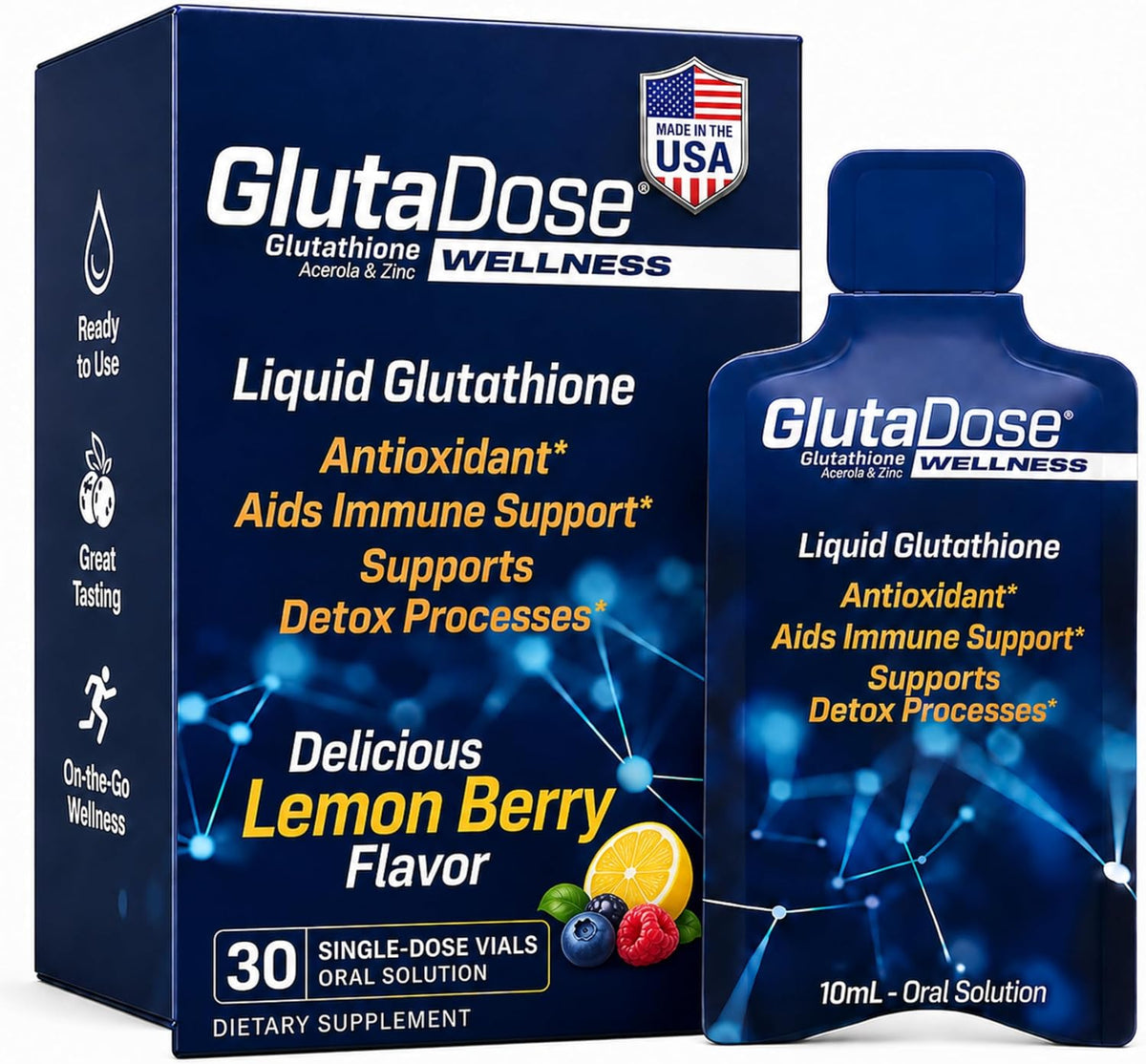 Liquid Glutathione Supplement with Zinc & Acerola – Lemon Berry Sachets – 30 Packets - görsel 1