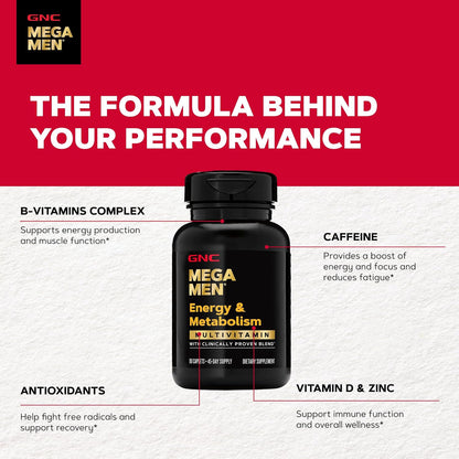 GNC Mega Men Energy & Metabolism Multivitamin for Men | 90 Tablets