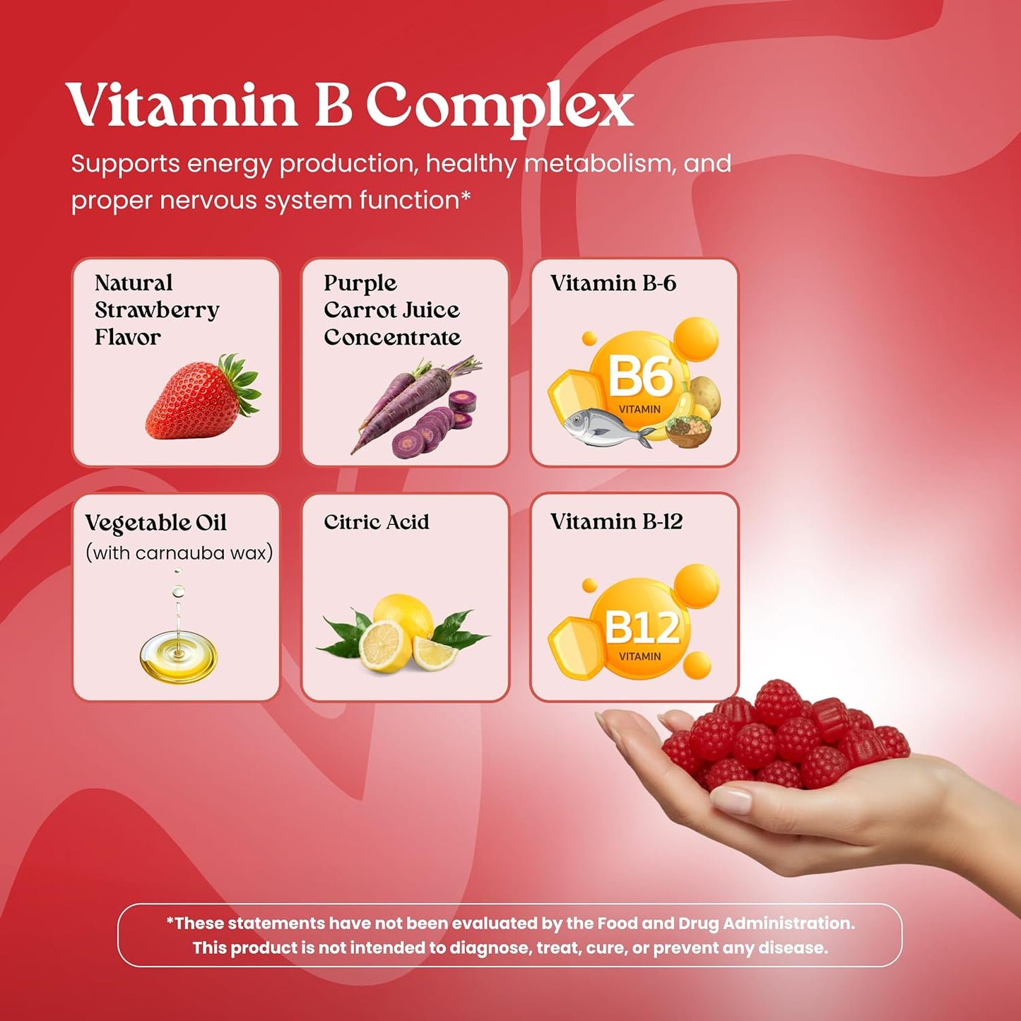 VITA GLOBE B Complex Gummy Vitamins – Vegan Non-GM Strawberry Chewables with Vitamin C, Niacin, B6, B12 & Biotin – Supports Energy, Heart & Brain – 60 Count (2 Pack) - görsel 3