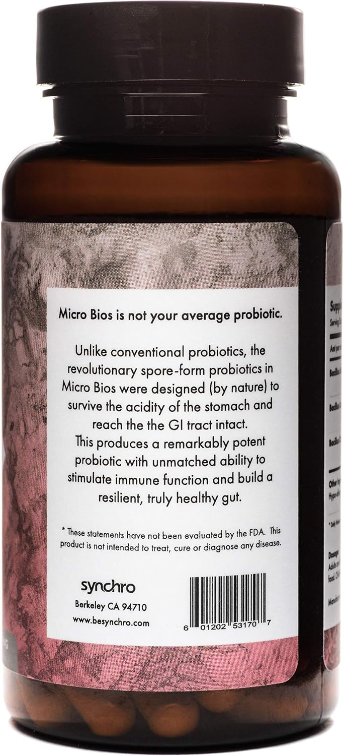 Synchro Micro•Bios - Medical-Grade Spore-Form Probiotic - Bacillus Subtilis (HU58), Coagulans and Clausii - Immune and Digestive Support - 60 Capsules - görsel 3