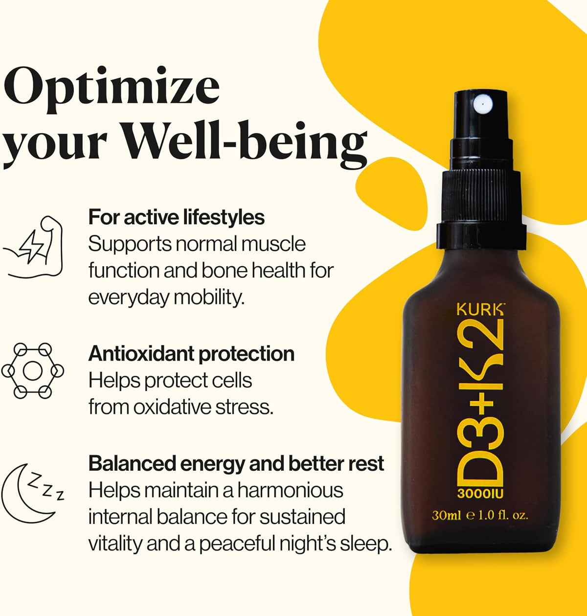 Kurk Vegan Vitamin D3 K2 Spray - 3000IU D3 & K2 MK-7, Plant-Based, Mint (30ml) - görsel 6