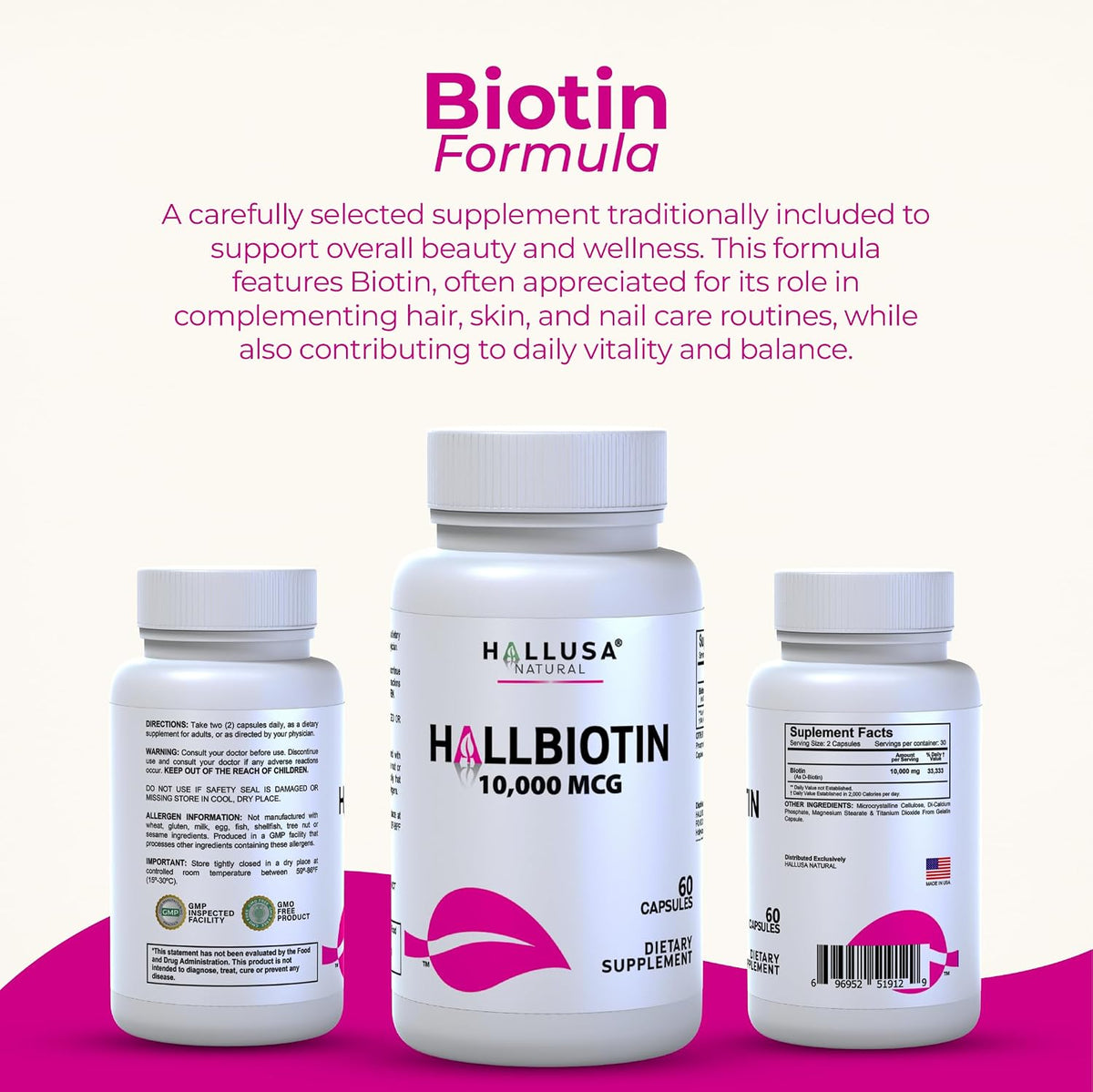 Hallusa Natural Biotin 10,000mcg, 60 Capsules - görsel 9