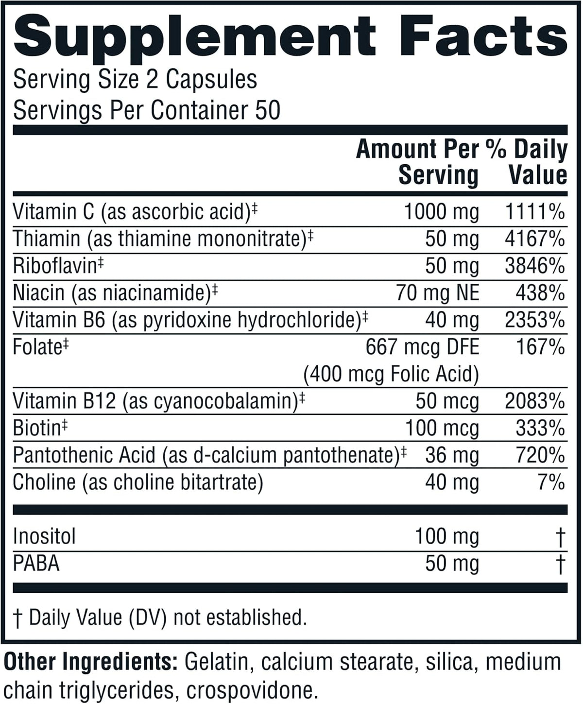 Twinlab Stress B-Complex Capsules - Energy Support Supplement with Vitamin B12 and B6 (100 Capsules) - görsel 2