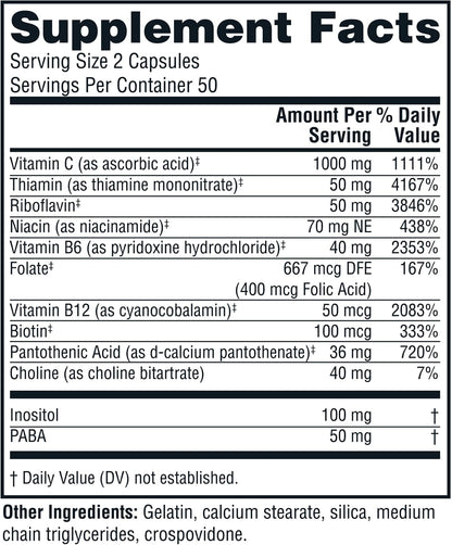 Twinlab Stress B-Complex Capsules - Energy Support Supplement with Vitamin B12 and B6 (100 Capsules)