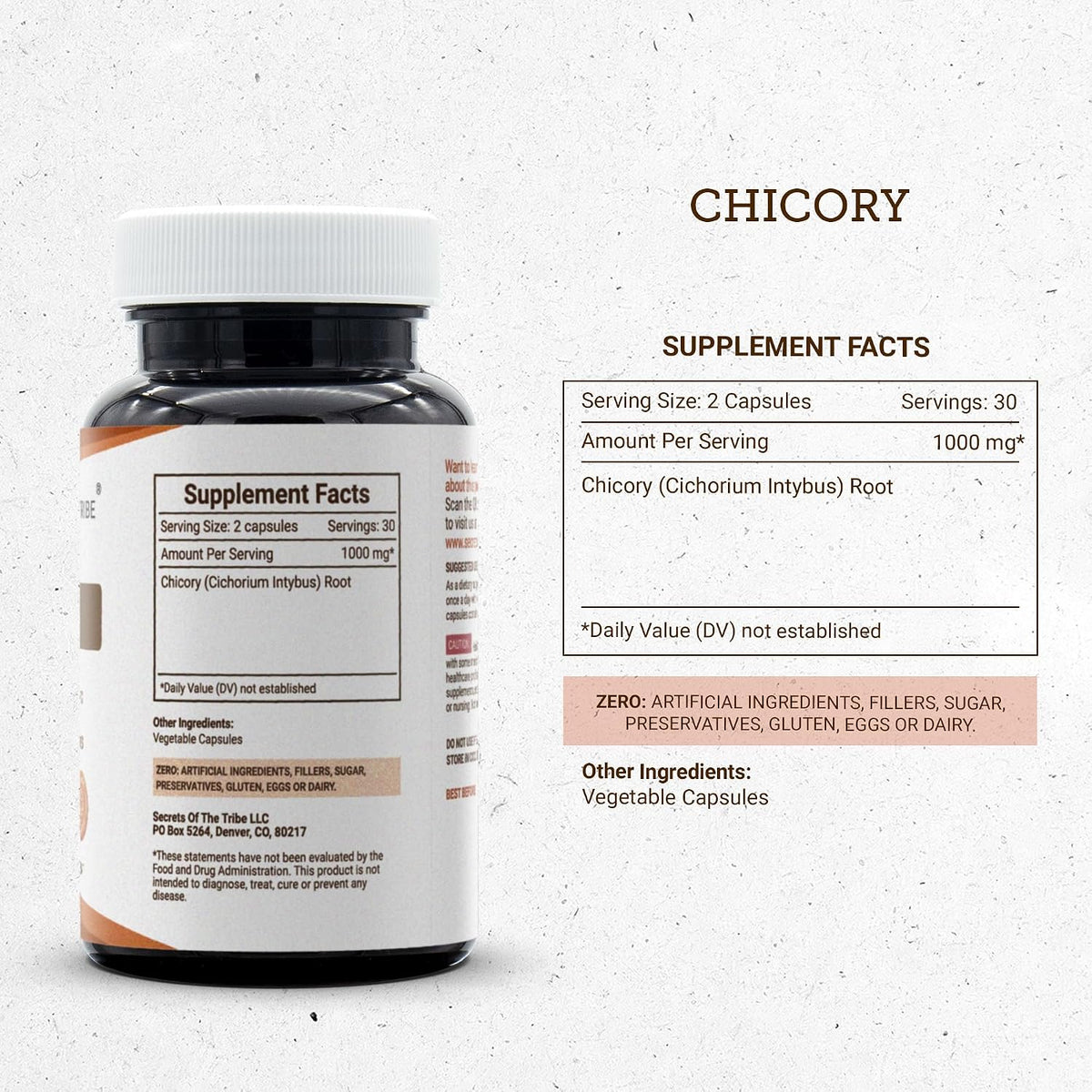 Secrets of the Tribe Chicory Root Capsules, 1000 mg – 60 Capsules - görsel 3