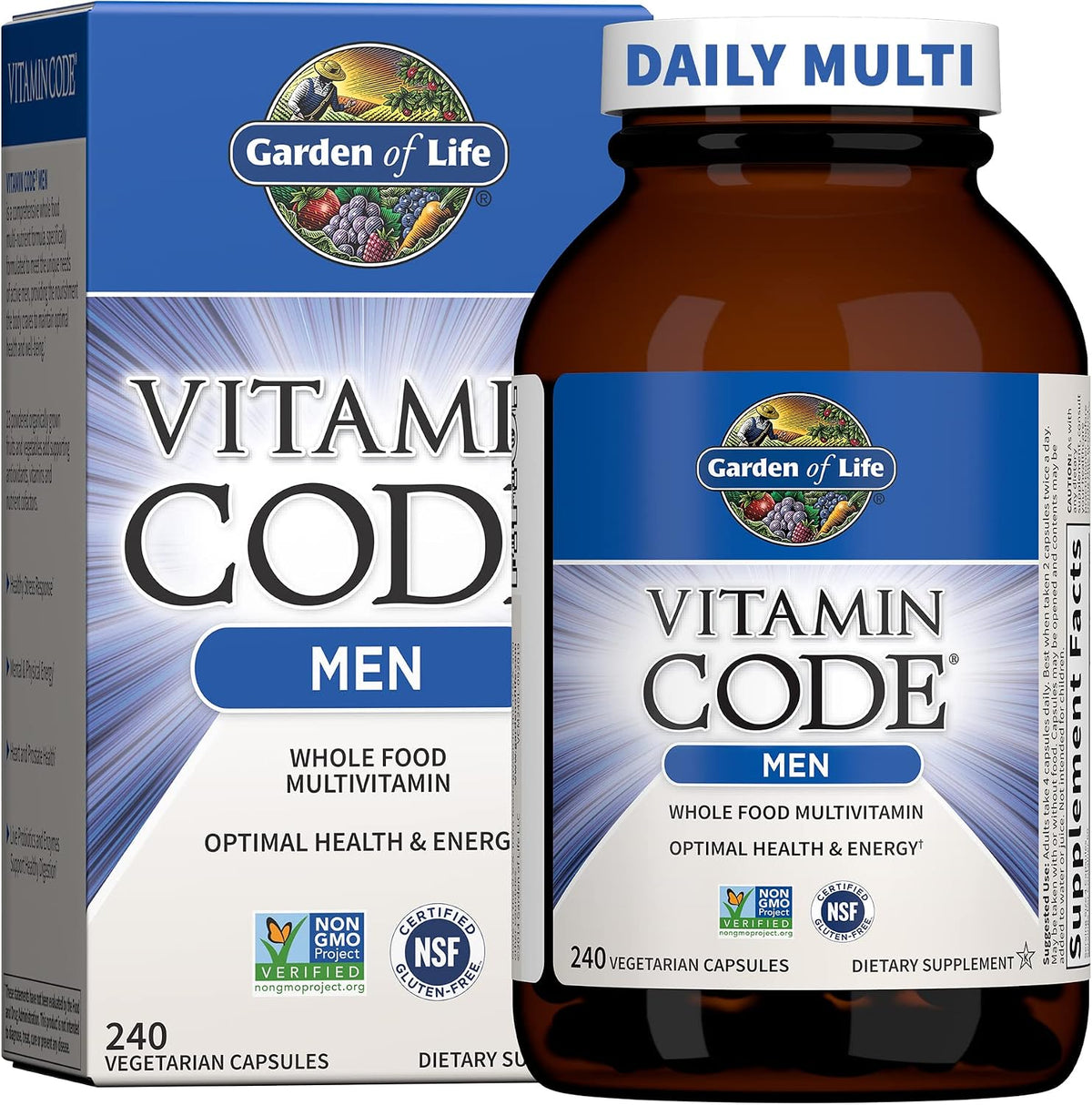 Garden Of Life Multivitamin for Men - Vitamin Code Men's Raw Whole Food Vitamin Supplement with Probiotics, Vegetarian, 240 Capsules - görsel 1