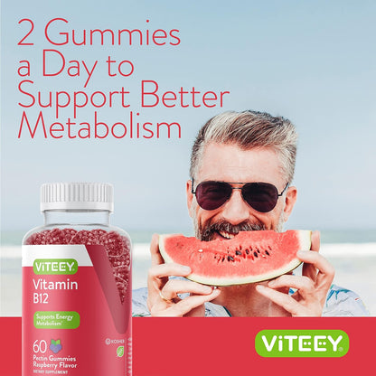 Viteey Vitamin B12 Gummies - Raspberry Flavour - 60 Count