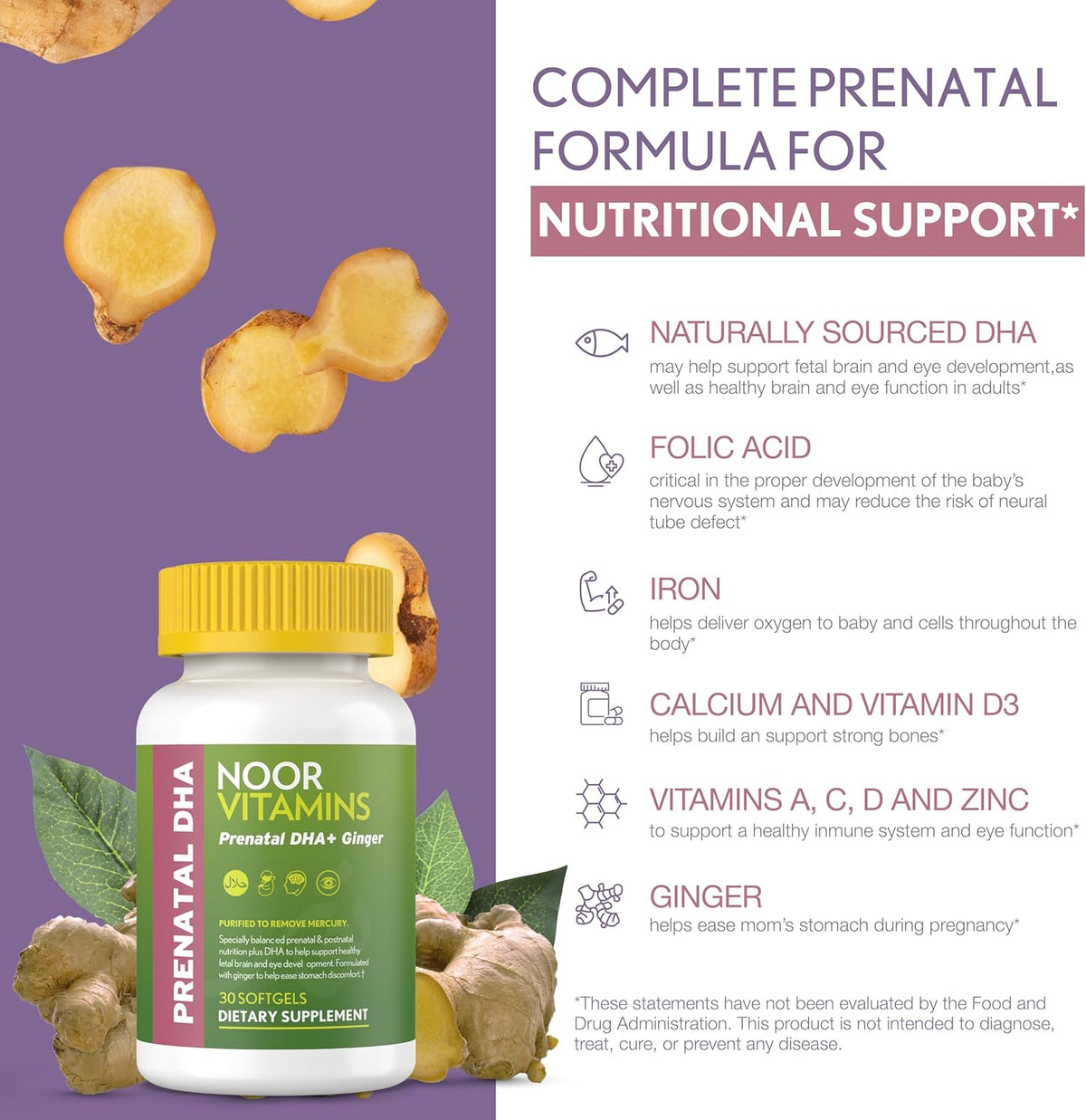Noor Vitamins Halal Prenatal Vitamins with DHA and Folic Acid - 1 Month Supply - görsel 4