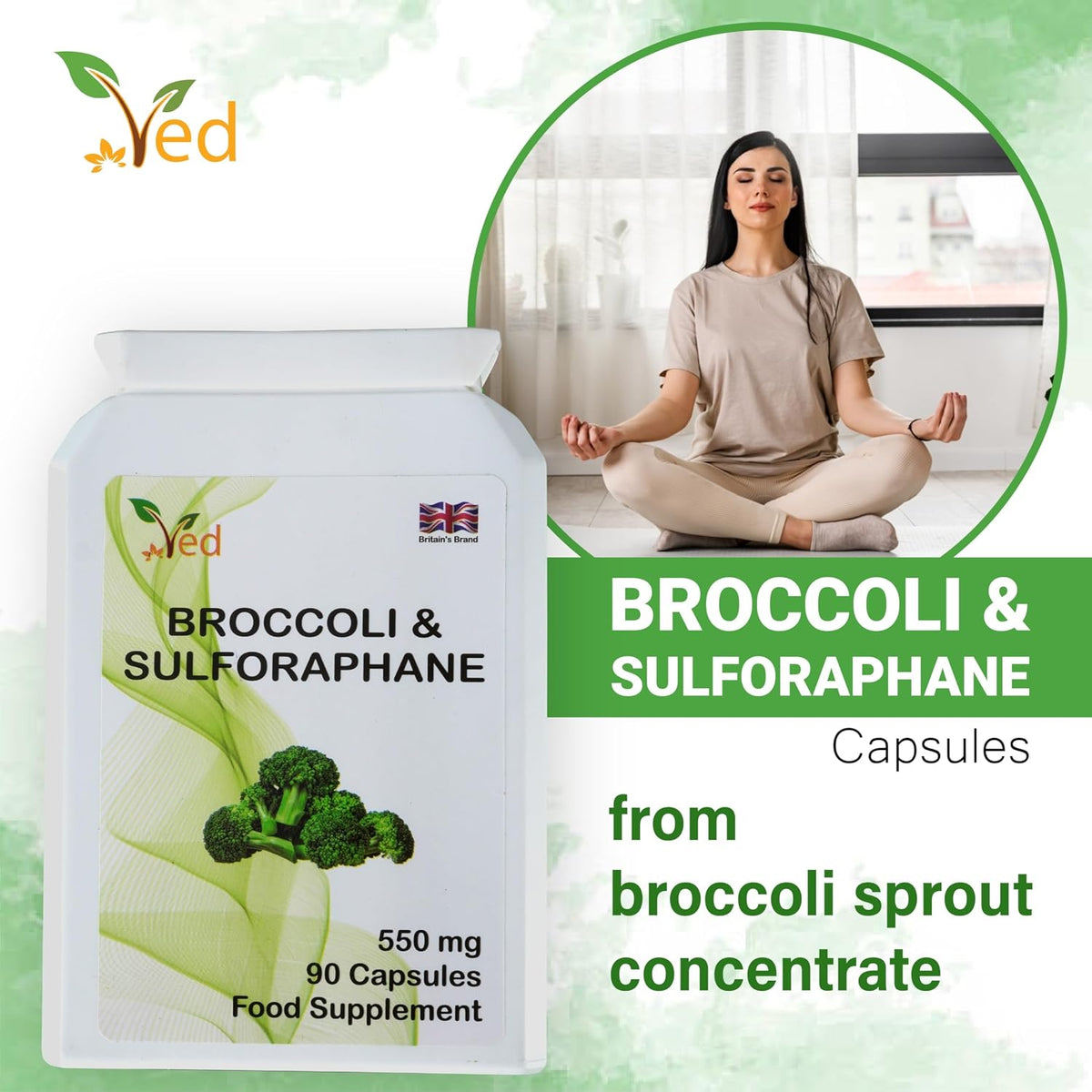 Ved Broccoli Sulforaphane, Broccoli Powder Rich in Vitamins and Minerals, 550 mg, 90 Capsules (45 Days Supply) - görsel 3