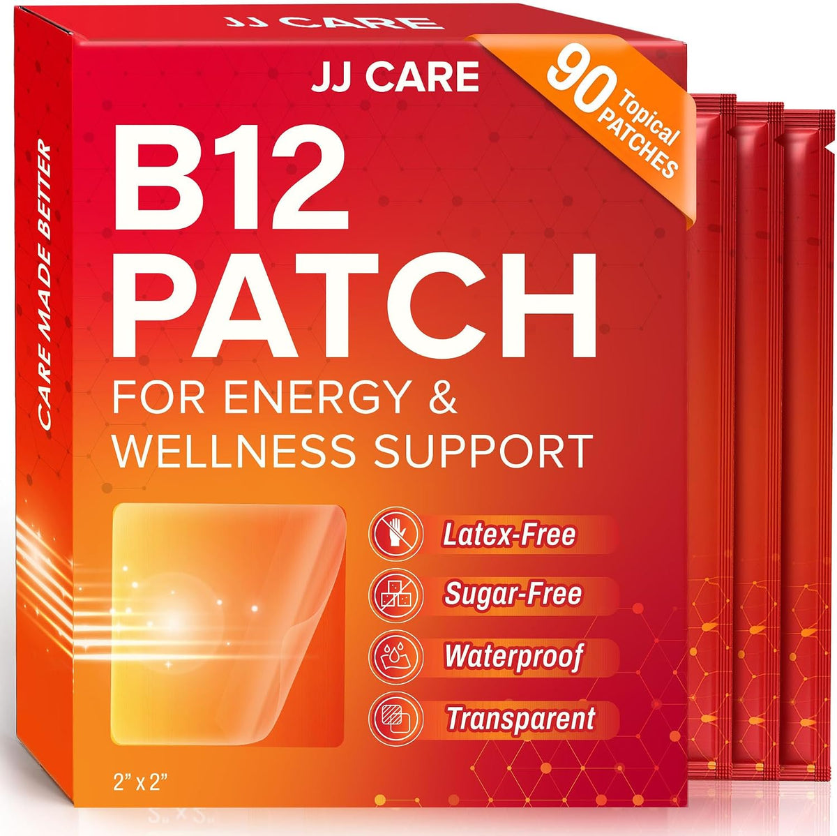 JJ CARE B12 Patches (Pack of 90) - Transdermal Vitamin B12 for Energy Support, 3-Month Supply - görsel 1