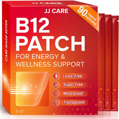 JJ CARE B12 Patches (Pack of 90) - Transdermal Vitamin B12 for Energy Support, 3-Month Supply