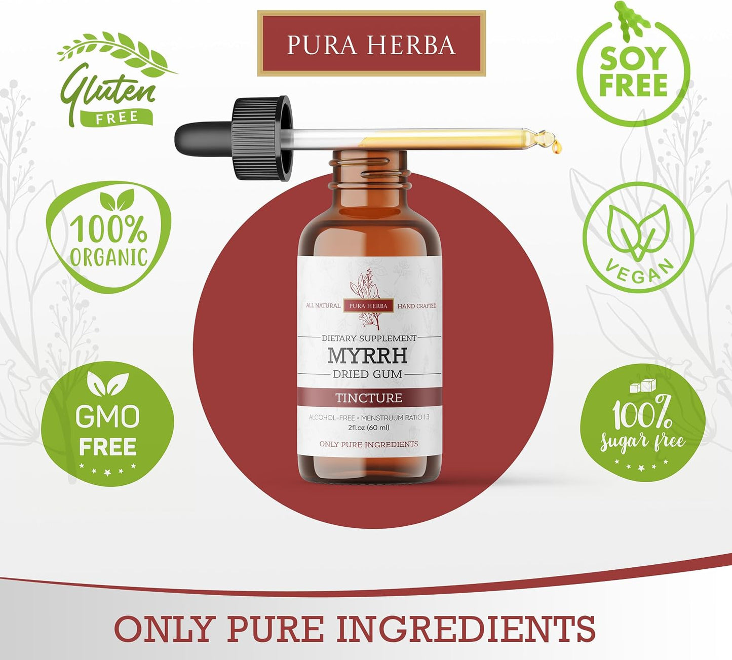 Organic Myrrh Liquid Extract - Alcohol-Free Tincture Drops | Non-GM, Vegan, Gluten-free Herbal Supplement | 60 ml | Made in the USA - görsel 3