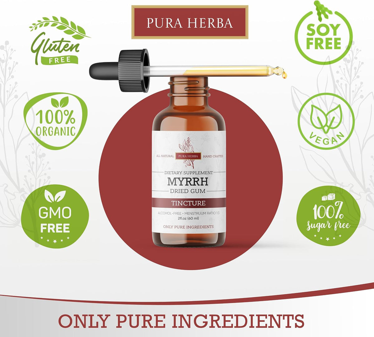 Organic Myrrh Liquid Extract - Alcohol-Free Tincture Drops | Non-GM, Vegan, Gluten-free Herbal Supplement | 60 ml | Made in the USA - görsel 3