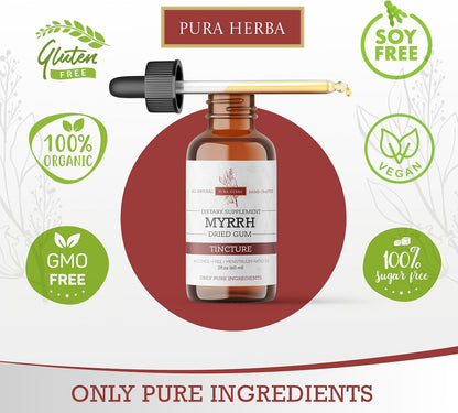 Organic Myrrh Liquid Extract - Alcohol-Free Tincture Drops | Non-GM, Vegan, Gluten-free Herbal Supplement | 60 ml | Made in the USA