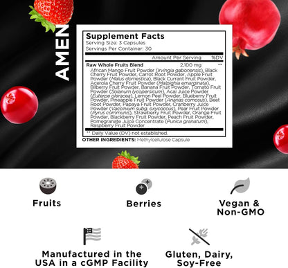 Amen Fruits, Daily Fruits Vitamins Supplement - Over 20 Whole Fruit Extracts - Non-GMO - 90 Capsules
