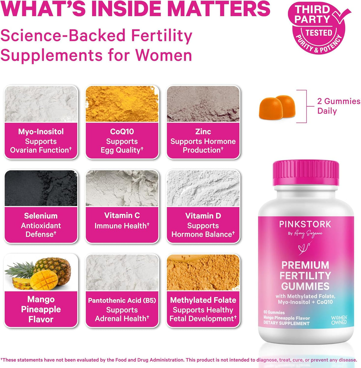 Pink Stork Fertility Gummies for Women – 60 Gummies | OBGYN-Formulated with CoQ10, Myo-Inositol & Methylated Folate - görsel 2