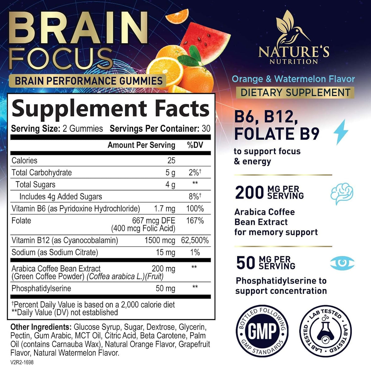 Nature's Nutrition Brain Supplement with Phosphatidylserine – Memory and Focus Gummies, 60 Count - görsel 2
