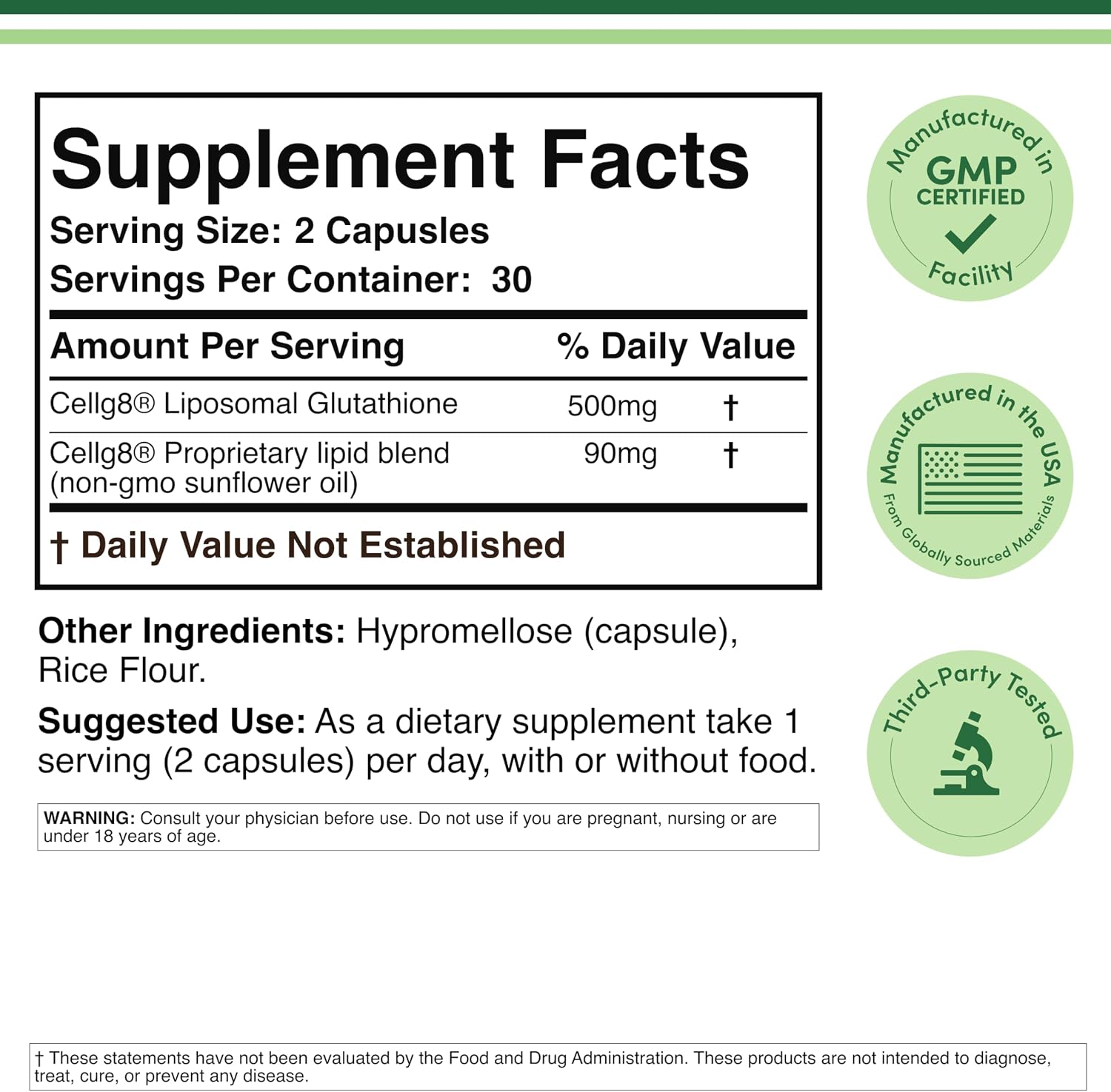 Double Wood Liposomal Glutathione - 500 mg, 60 Capsules - görsel 2