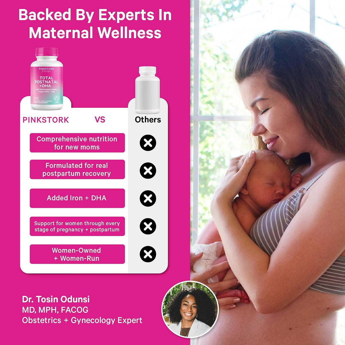 Pink Stork Total Postnatal Vitamins | Vegan DHA, Methylated Folate, Iron | 60 Capsules - görsel 3