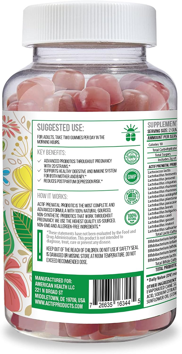 ACTIF Prenatal Probiotic Maximum Strength – 75 Billion CFU, 20 Strains, Immunity & Gut Support, Zero Nausea Gummies, Strawberry, 60 Count - görsel 4