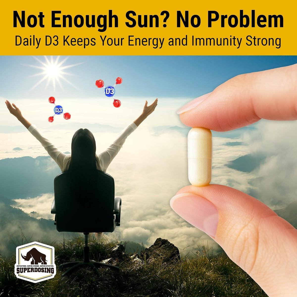 SuperDosing.com Vitamin D3 and K2 Supplement, 10000 IU D3 + 1500 mcg K2 (MK-4), 3 Bottles - görsel 5