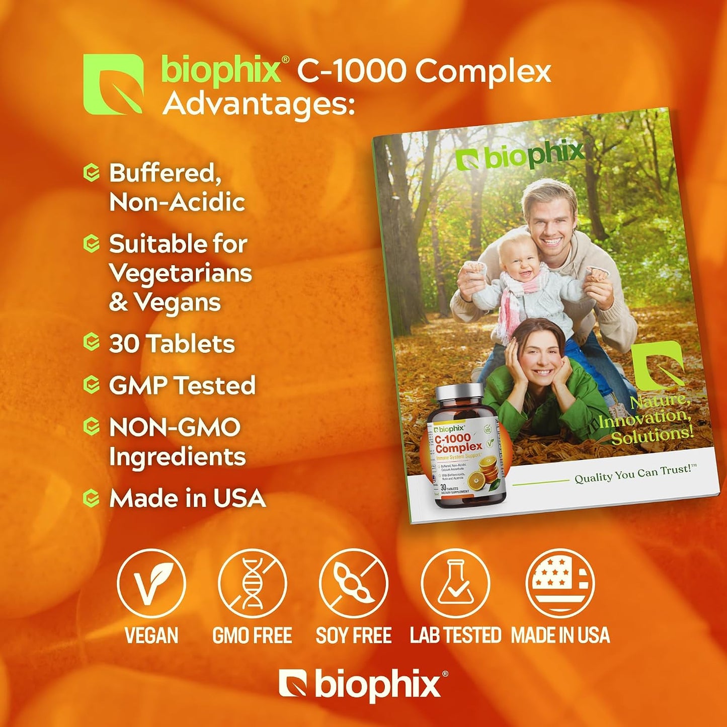 biophix Vitamin C-1000 mg Complex – 30 Tablets – Vegan with Calcium, Citrus Bioflavonoids, Acerola & Rutin – Supports Immune Health - görsel 3