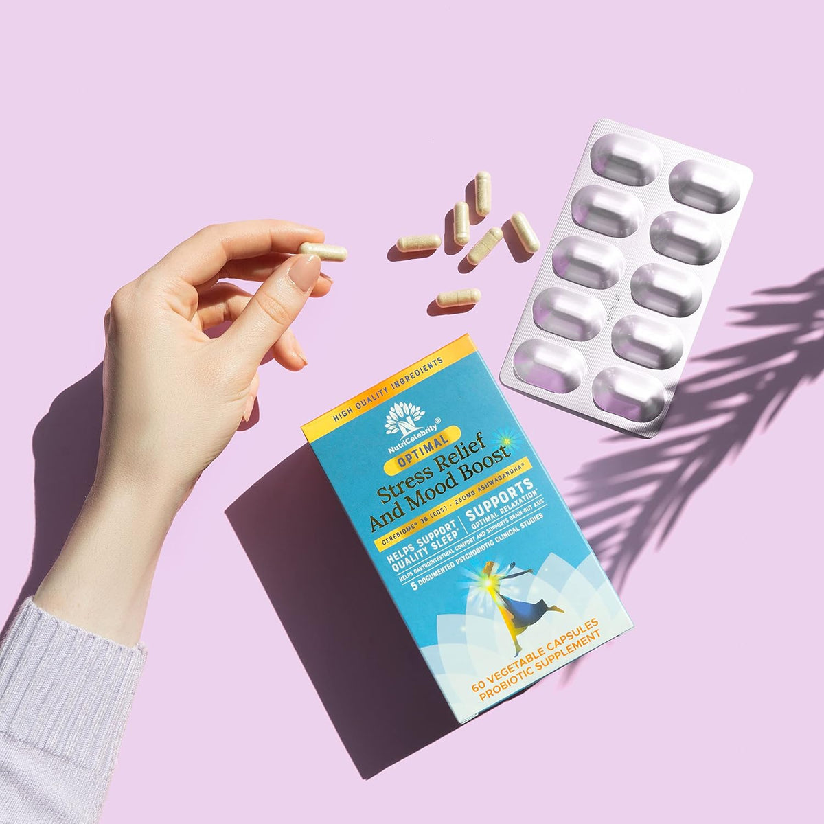Optimal Stress Relief Supplement - Mood Support, Sleep Aid, KSM-66 Ashwagandha and Probiotics - 60 Capsules - görsel 9