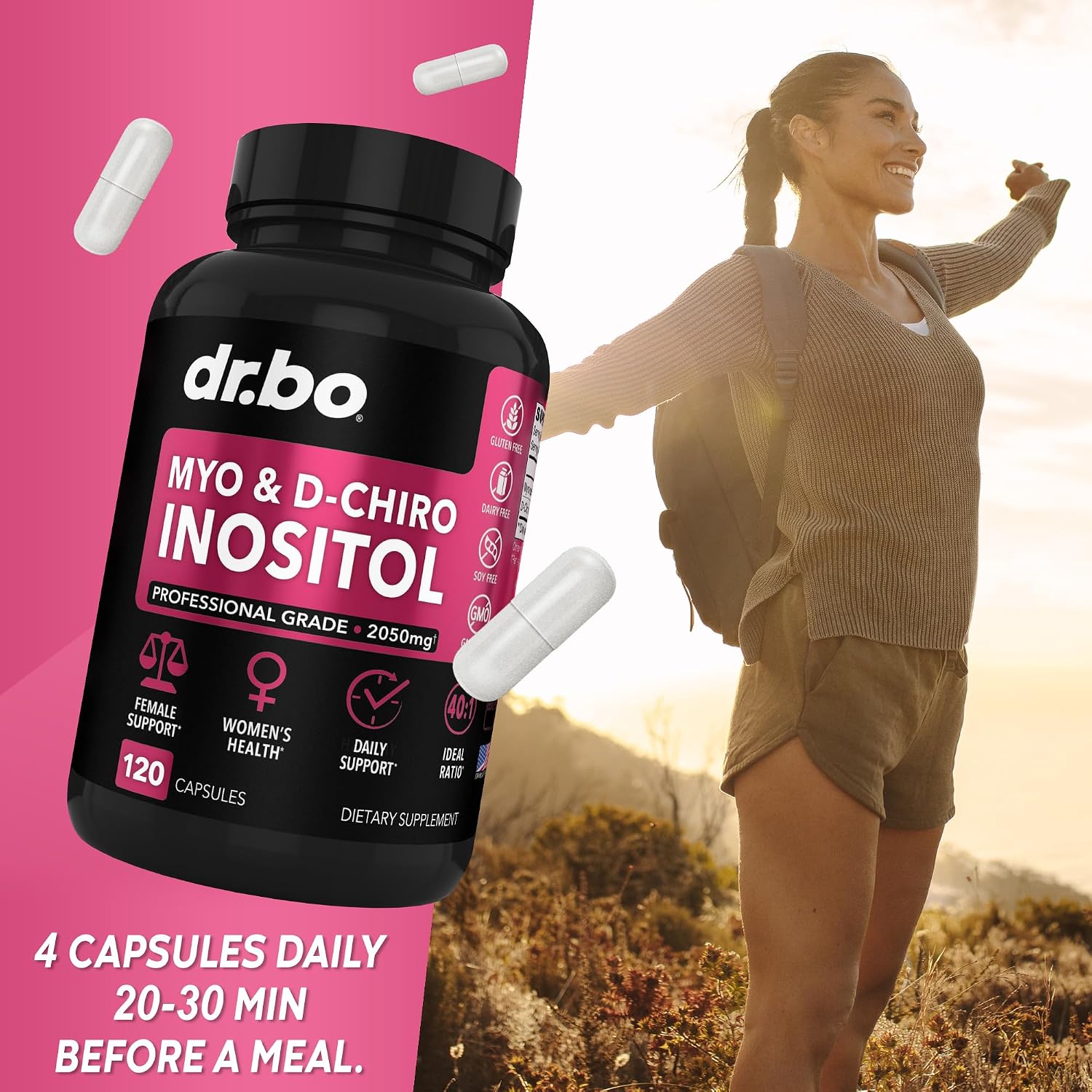 DR. BO Myo-Inositol & D-Chiro Inositol Supplement – 40:1 Ratio, 2050mg, 120 Capsules - görsel 7
