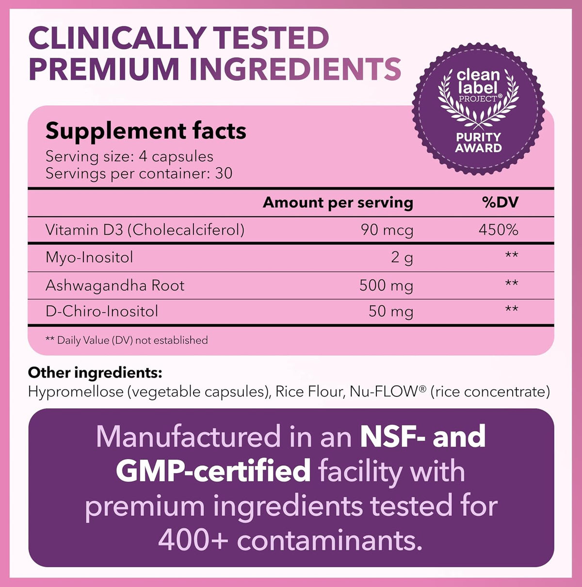 Intimate Rose Myo-Inositol & D-Chiro Inositol Blend - 40:1 Ratio with Vitamin D & Ashwagandha, 3 Bottles - görsel 8
