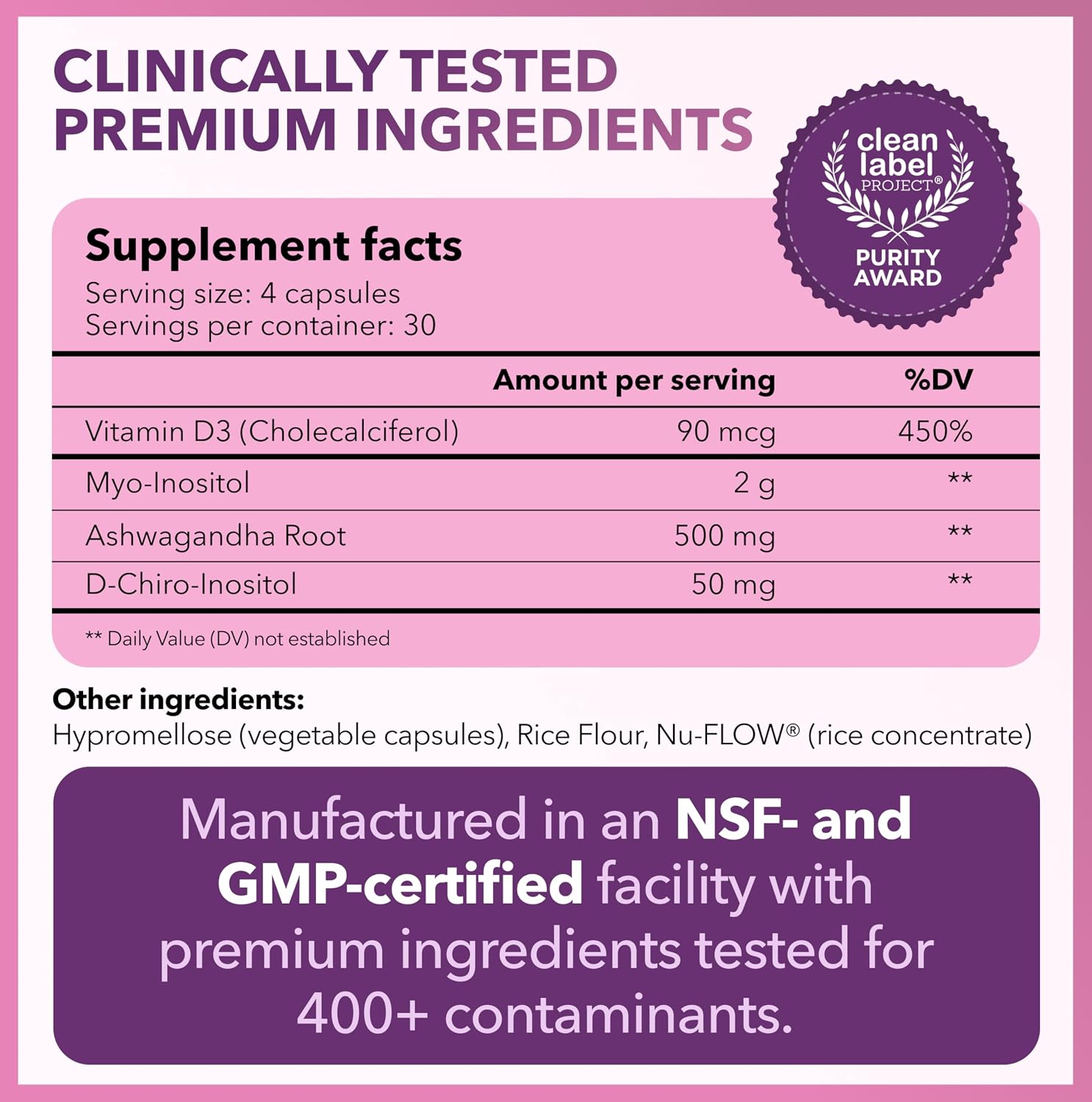 Intimate Rose Myo-Inositol & D-Chiro Inositol Blend - 40:1 Ratio with Vitamin D & Ashwagandha, 3 Bottles - görsel 8