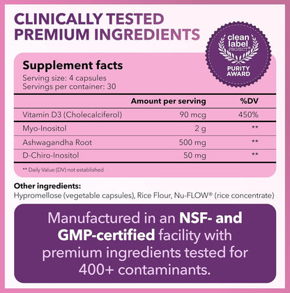 Intimate Rose Myo-Inositol & D-Chiro Inositol Blend - 40:1 Ratio with Vitamin D & Ashwagandha, 3 Bottles