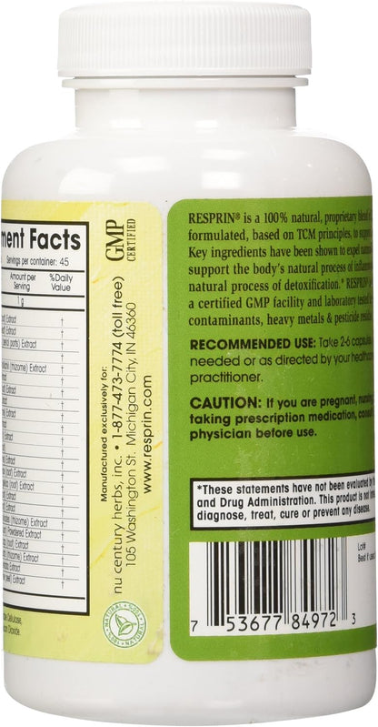 Respirin Traditional Herbal Blend for Natural Breathing Support, 500mg, 90 Vegan Capsules