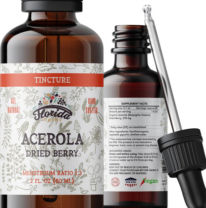 Acerola Tincture (Vitamin C) - Organic Acerola Extract (Malpighia Glabra) Dried Berry, Non-GMO in Cold-Pressed Organic Vegetable Glycerine