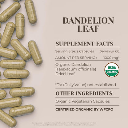 Dandelion Leaf Certified Organic 120 Capsules – High-Potency Digestive Support