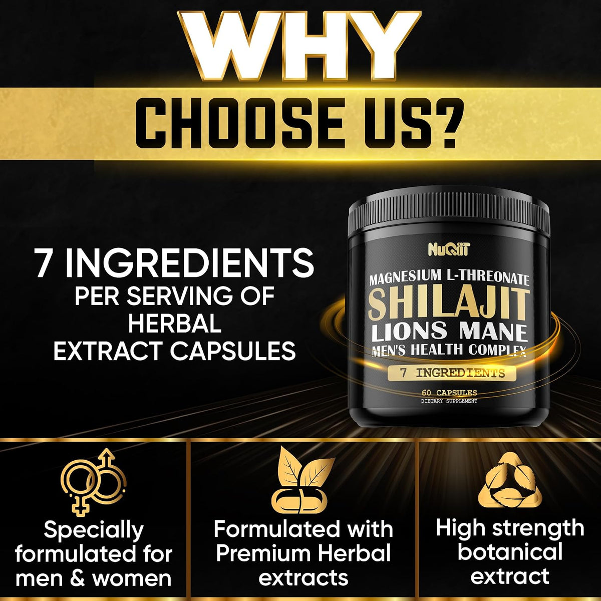 NUQIIT Shilajit Men’s Health Complex with Magnesium, Lion’s Mane, Ashwagandha and Maca Root – 60 Vegan Capsules - görsel 5