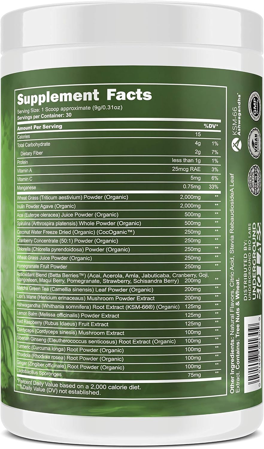 Panda Natural Greens Superfood - Pineapple (390 g) | Organic Greens, Reds, Golds, Probiotics, Ashwagandha, Lion's Mane - görsel 2