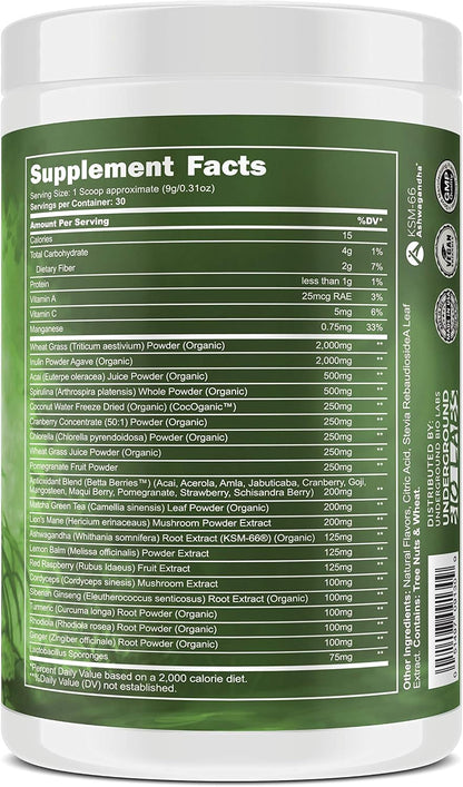 Panda Natural Greens Superfood - Pineapple (390 g) | Organic Greens, Reds, Golds, Probiotics, Ashwagandha, Lion's Mane